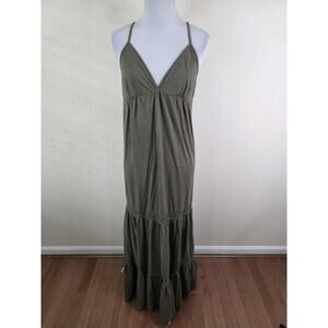 bobi Women's Dark Green Sleeveless Cotton Boho Maxi Dress Size Medium